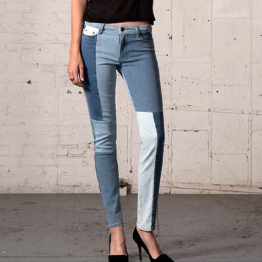 THVM Skinny Jeans 31 Womens Patchwork High Rise Denim Cotton Blend Colorblock